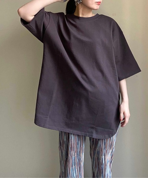 prose verse（プロズヴェール）の「《ZOZO限定》USコットンラウンドヘムオーバーサイズTee（Tシャツ/カットソー・レディース・チャコールグレー/パープル/ブラウン/オフホワイト/グレイッシュベージュ・ﾌﾘ-）」の9枚目の写真