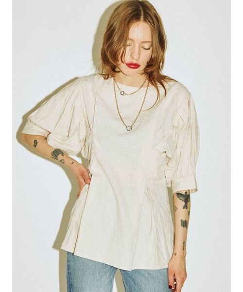 jouetie（ジュエティ）の「タックジャガードブラウス（シャツ/ブラウス・レディース・オフホワイト/ブラック/ピンク/イエロー・MEDIUM）」の2枚目の写真