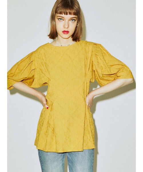 jouetie（ジュエティ）の「タックジャガードブラウス（シャツ/ブラウス・レディース・オフホワイト/ブラック/ピンク/イエロー・MEDIUM）」の7枚目の写真