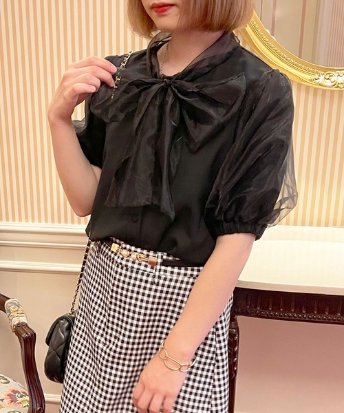 apres jour（アプレジュール）の「オーガンジーボウタイブラウス【ZOZOTOWN限定アイテム】【6AP】（シャツ/ブラウス・レディース・アイボリー/ブラック/オフホワイト・X-LARGE/フリー）」の3枚目の写真