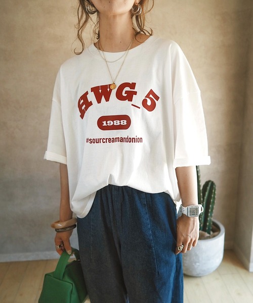 HWG_5(エイチダブルゴー)の「HWG_5オリジナル ビッグシルエットプリントロゴTシャツ - HWG_5 1988 -(Tシャツ/カットソー・レディース・ホワイト/ブラック・FREE)」の2枚目の写真