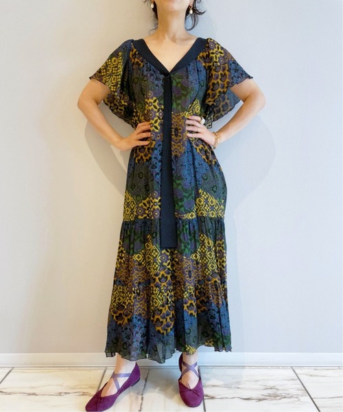 Iena La Boucle イエナラブークル の Iena La Boucle パターンブロックプリントワンピース ワンピース Wear