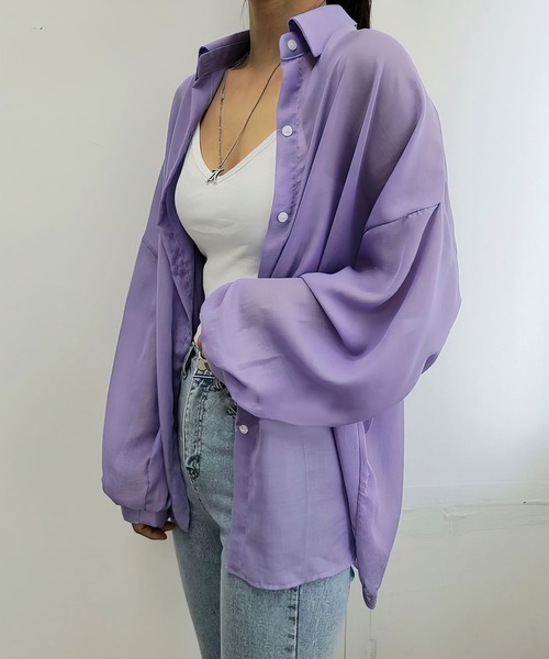 me+em select(ミームセレクト)の「【数量限定販売】【 5color 】ボリューム袖シアーBIGシャツ(シャツ/ブラウス・レディース・アイボリー/ブラック/オレンジ/ブルー/パープル・FREE)」の5枚目の写真