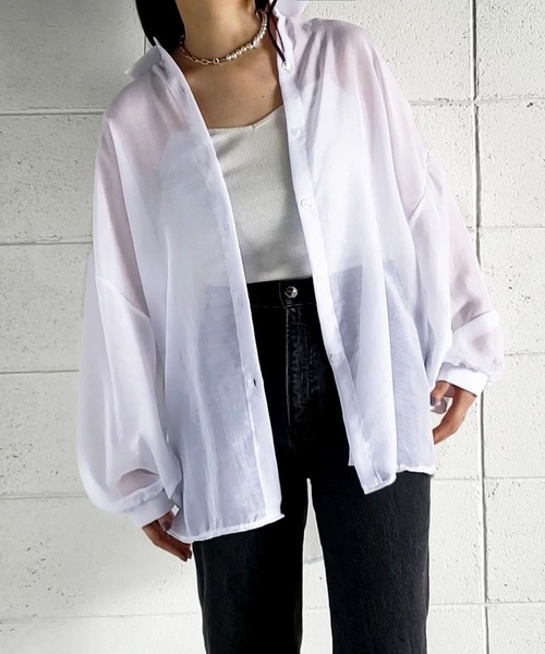 me+em select(ミームセレクト)の「【数量限定販売】【 5color 】ボリューム袖シアーBIGシャツ(シャツ/ブラウス・レディース・アイボリー/ブラック/オレンジ/ブルー/パープル・FREE)」の12枚目の写真