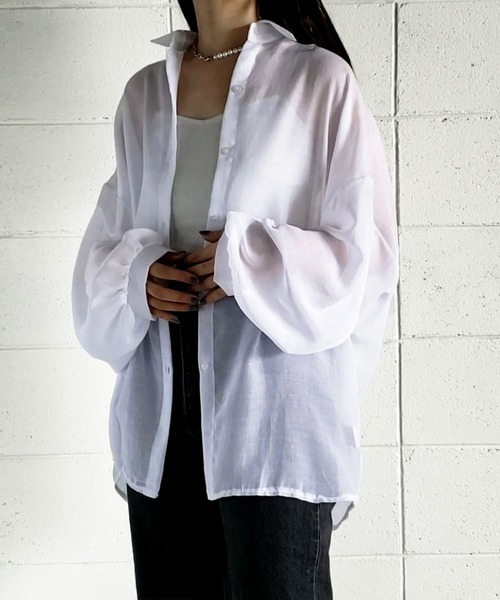 me+em select(ミームセレクト)の「【数量限定販売】【 5color 】ボリューム袖シアーBIGシャツ(シャツ/ブラウス・レディース・アイボリー/ブラック/オレンジ/ブルー/パープル・FREE)」の15枚目の写真