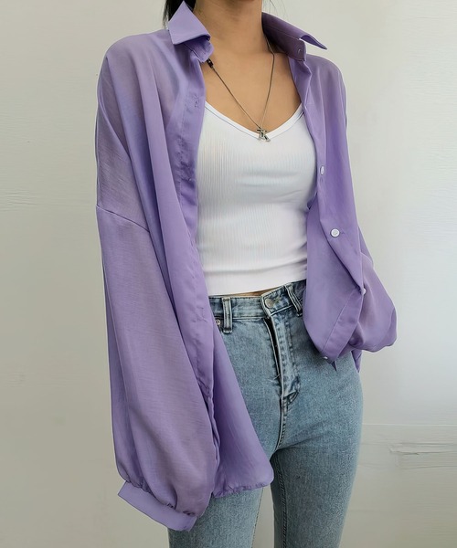 me+em select(ミームセレクト)の「【数量限定販売】【 5color 】ボリューム袖シアーBIGシャツ(シャツ/ブラウス・レディース・アイボリー/ブラック/オレンジ/ブルー/パープル・FREE)」の22枚目の写真