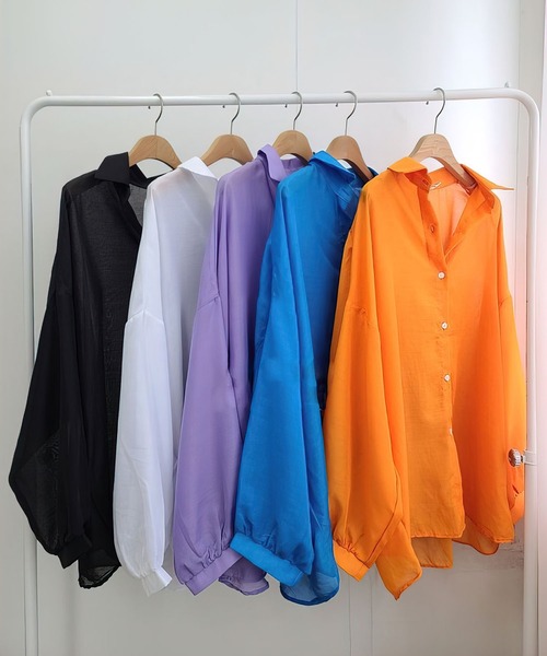 me+em select(ミームセレクト)の「【数量限定販売】【 5color 】ボリューム袖シアーBIGシャツ(シャツ/ブラウス・レディース・アイボリー/ブラック/オレンジ/ブルー/パープル・FREE)」の11枚目の写真
