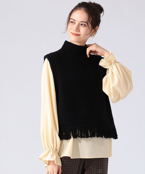 B:MING by BEAMS（ビーミングバイビームス）の「B:MING by BEAMS / フリンジ タートル ベスト 21AW（ベスト・レディース・ブラック/ベージュ/オフホワイト・ONE SIZE）」の5枚目の写真