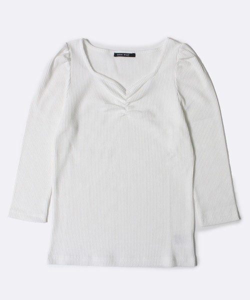 one way(ワンウェイ)の「【oneway】スクエアハート7分そでテレコトップス(Tシャツ/カットソー・レディース・ホワイト/ライトグリーン/ブラック/パープル・FREE)」の1枚目の写真