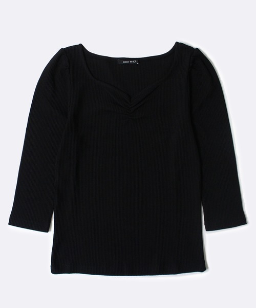 one way(ワンウェイ)の「【oneway】スクエアハート7分そでテレコトップス(Tシャツ/カットソー・レディース・ホワイト/ライトグリーン/ブラック/パープル・FREE)」の2枚目の写真