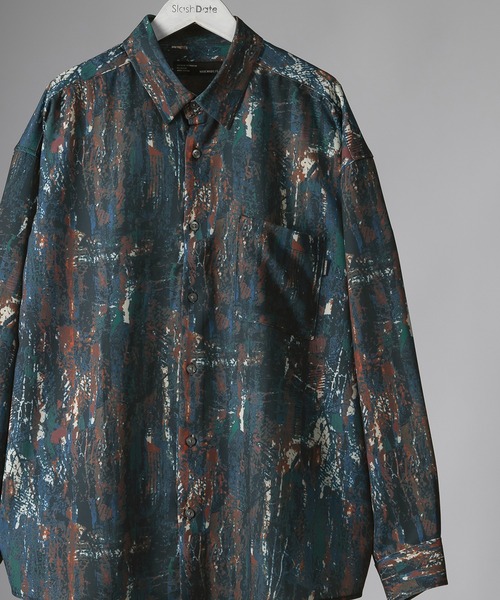 SlashDate（スラッシュデイト）の「ナチュラルストレッチ総柄プリントとろみシャツ（シャツ/ブラウス・メンズ・ブラック/ブラウン/グレー/ブルー/ブラック系その他/ブラウン系その他・M/L）」の6枚目の写真