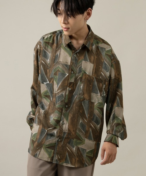 SlashDate（スラッシュデイト）の「ナチュラルストレッチ総柄プリントとろみシャツ（シャツ/ブラウス・メンズ・ブラック/ブラウン/グレー/ブルー/ブラック系その他/ブラウン系その他・M/L）」の16枚目の写真
