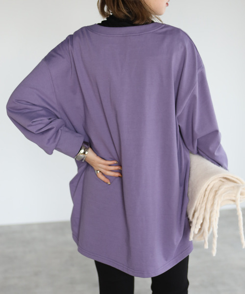 amini(アミニ)の「【2021-2022 A/W】キーネック裾タックプルオーバー(Tシャツ/カットソー・レディース・ブラック/ベージュ/パープル/ブラウン・MEDIUM)」の2枚目の写真