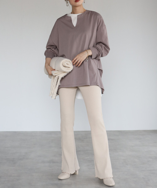 amini(アミニ)の「【2021-2022 A/W】キーネック裾タックプルオーバー(Tシャツ/カットソー・レディース・ブラック/ベージュ/パープル/ブラウン・MEDIUM)」の6枚目の写真