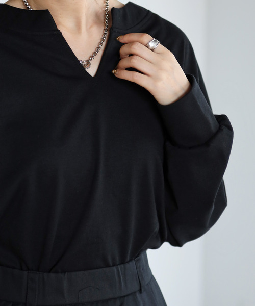 amini(アミニ)の「【2021-2022 A/W】キーネック裾タックプルオーバー(Tシャツ/カットソー・レディース・ブラック/ベージュ/パープル/ブラウン・MEDIUM)」の5枚目の写真
