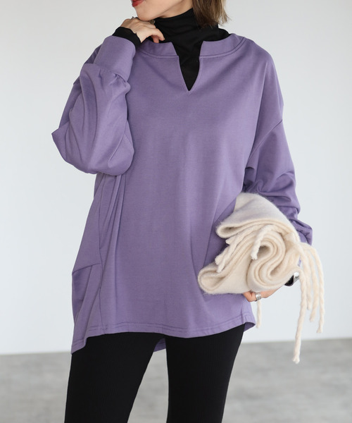 amini(アミニ)の「【2021-2022 A/W】キーネック裾タックプルオーバー(Tシャツ/カットソー・レディース・ブラック/ベージュ/パープル/ブラウン・MEDIUM)」の10枚目の写真