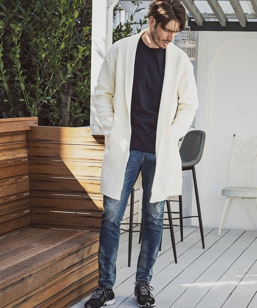 AKM Contemporary（エイケイエムコンテンポラリー）の「直営・WEB別注 AKM Contemporary(エイケイエムコンテンポラリー)ワッフル編みロングニットカーディガン（カーディガン/ボレロ・メンズ・ベージュ/サックスブルー/ネイビー/ブラック/オフホワイト/ライトグレー・M/S/L）」の15枚目の写真