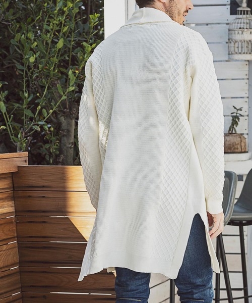 AKM Contemporary（エイケイエムコンテンポラリー）の「直営・WEB別注 AKM Contemporary(エイケイエムコンテンポラリー)ワッフル編みロングニットカーディガン（カーディガン/ボレロ・メンズ・ベージュ/サックスブルー/ネイビー/ブラック/オフホワイト/ライトグレー・M/S/L）」の14枚目の写真