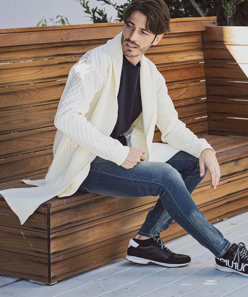 AKM Contemporary（エイケイエムコンテンポラリー）の「直営・WEB別注 AKM Contemporary(エイケイエムコンテンポラリー)ワッフル編みロングニットカーディガン（カーディガン/ボレロ・メンズ・ベージュ/サックスブルー/ネイビー/ブラック/オフホワイト/ライトグレー・M/S/L）」の16枚目の写真