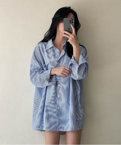 SONA（ソナ）の「SONYUNARA ストライプルーズフィットシャツ（シャツ/ブラウス・レディース・ブルー/ネイビー・FREE）」の16枚目の写真