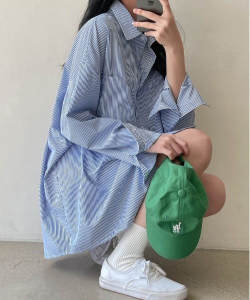 SONA（ソナ）の「SONYUNARA ストライプルーズフィットシャツ（シャツ/ブラウス・レディース・ブルー/ネイビー・FREE）」の4枚目の写真