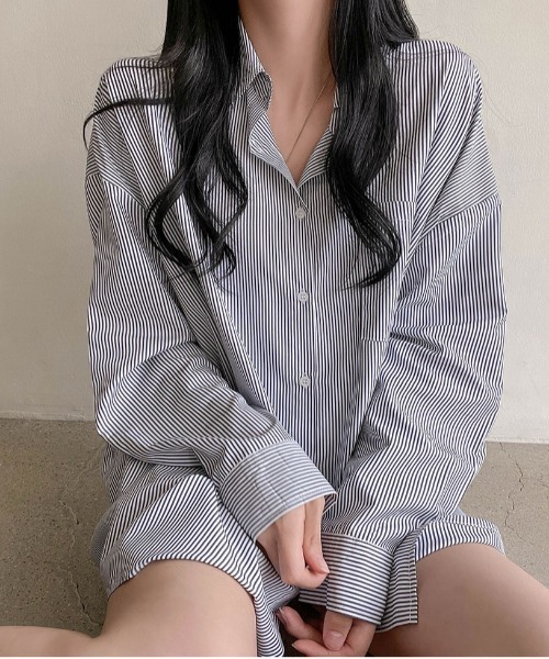 SONA（ソナ）の「SONYUNARA ストライプルーズフィットシャツ（シャツ/ブラウス・レディース・ブルー/ネイビー・FREE）」の5枚目の写真