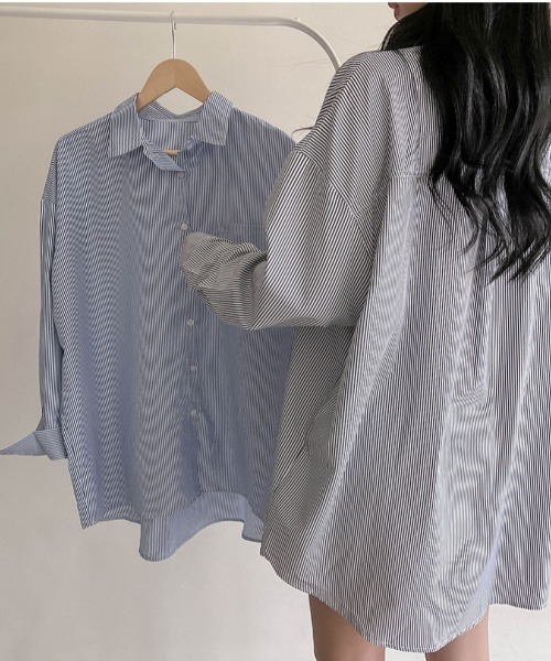 SONA（ソナ）の「SONYUNARA ストライプルーズフィットシャツ（シャツ/ブラウス・レディース・ブルー/ネイビー・FREE）」の6枚目の写真