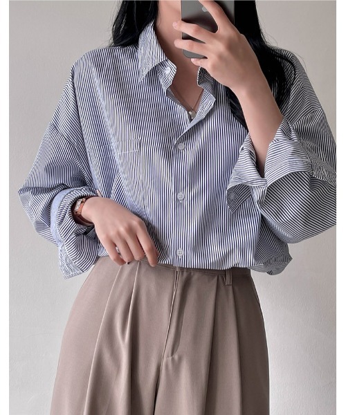 SONA（ソナ）の「SONYUNARA ストライプルーズフィットシャツ（シャツ/ブラウス・レディース・ブルー/ネイビー・FREE）」の13枚目の写真