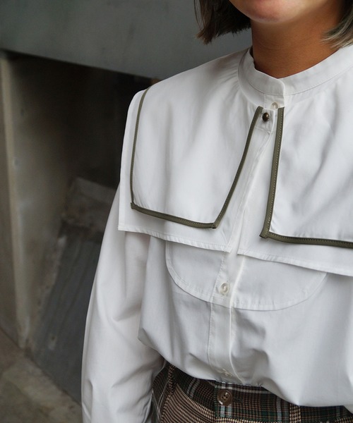 179/WG(イチナナキュウダブルジー)の「パイピングビッグカラーブラウス(シャツ/ブラウス・レディース・ブラック系/ホワイト系/ベージュ/オフホワイト・MEDIUM)」の17枚目の写真