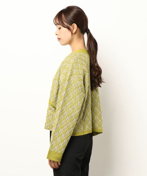 notch.（ノッチ）の「レトロ柄ショートカーデ（カーディガン/ボレロ・レディース・オフホワイト/エメラルド・M）」の3枚目の写真