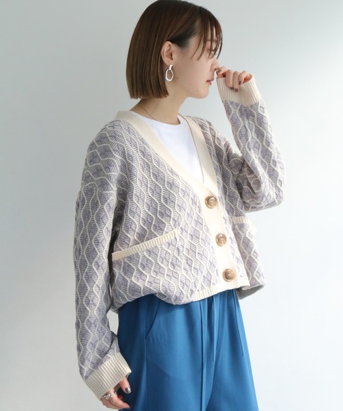notch.（ノッチ）の「レトロ柄ショートカーデ（カーディガン/ボレロ・レディース・オフホワイト/エメラルド・M）」の7枚目の写真