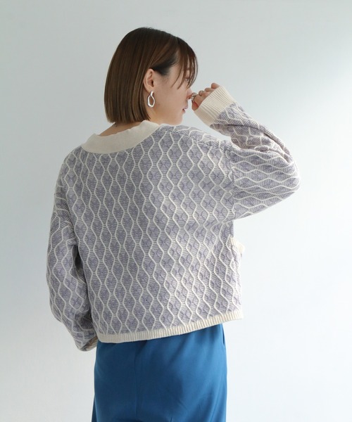 notch.（ノッチ）の「レトロ柄ショートカーデ（カーディガン/ボレロ・レディース・オフホワイト/エメラルド・M）」の8枚目の写真
