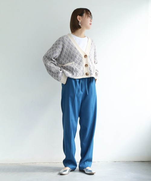 notch.（ノッチ）の「レトロ柄ショートカーデ（カーディガン/ボレロ・レディース・オフホワイト/エメラルド・M）」の10枚目の写真