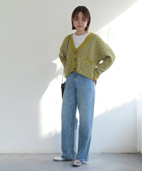 notch.（ノッチ）の「レトロ柄ショートカーデ（カーディガン/ボレロ・レディース・オフホワイト/エメラルド・M）」の20枚目の写真