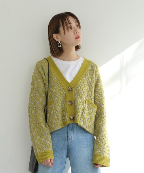 notch.（ノッチ）の「レトロ柄ショートカーデ（カーディガン/ボレロ・レディース・オフホワイト/エメラルド・M）」の18枚目の写真