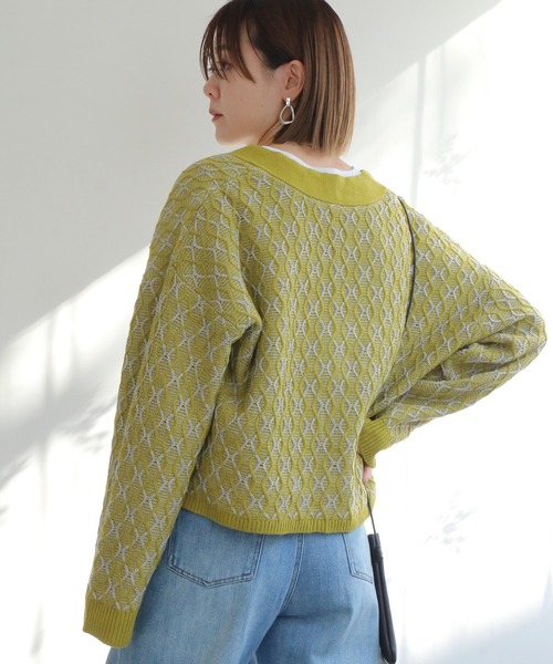 notch.（ノッチ）の「レトロ柄ショートカーデ（カーディガン/ボレロ・レディース・オフホワイト/エメラルド・M）」の16枚目の写真