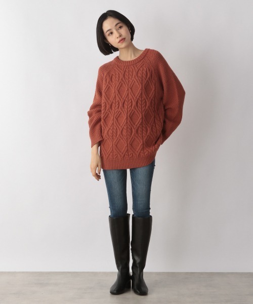 LOWRYS FARM（ローリーズファーム）の「ケーブルプルオーバーLS　239427（ニット/セーター・レディース・アイボリー/ブラック/ダークブラウン/オレンジ・FREE）」の5枚目の写真