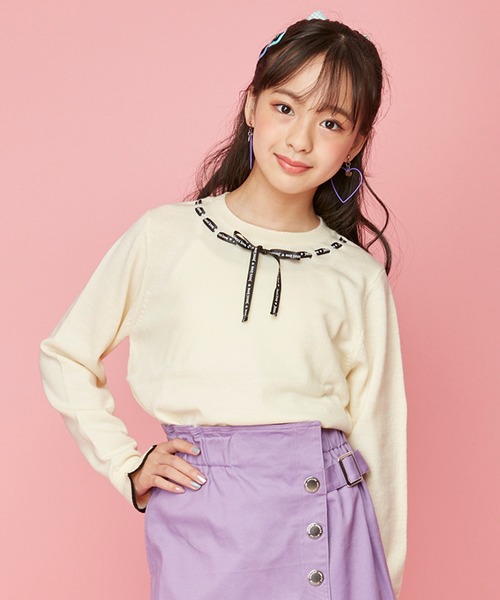 JENNI love(ジェニィラブ)の「ウォッシャブルロゴリボンニット(ニット/セーター・キッズ・ベージュ/オフホワイト/ミント・130cm/140cm/150cm/160cm)」の2枚目の写真