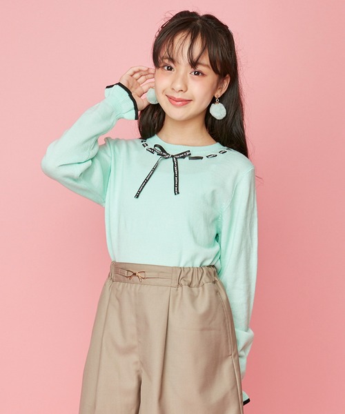 JENNI love(ジェニィラブ)の「ウォッシャブルロゴリボンニット(ニット/セーター・キッズ・ベージュ/オフホワイト/ミント・130cm/140cm/150cm/160cm)」の3枚目の写真
