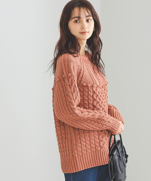 BEAMS HEART（ビームスハート）の「BEAMS HEART / 編地切り替え 求心柄ニットプルオーバー（ニット/セーター・レディース・ネイビー/ホワイト系その他5/レッド系その他2/レッド系その他・FREE）」の3枚目の写真