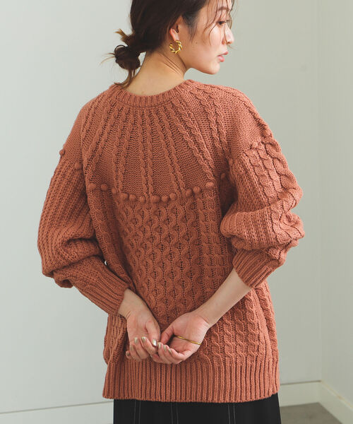 BEAMS HEART（ビームスハート）の「BEAMS HEART / 編地切り替え 求心柄ニットプルオーバー（ニット/セーター・レディース・ネイビー/ホワイト系その他5/レッド系その他2/レッド系その他・FREE）」の4枚目の写真