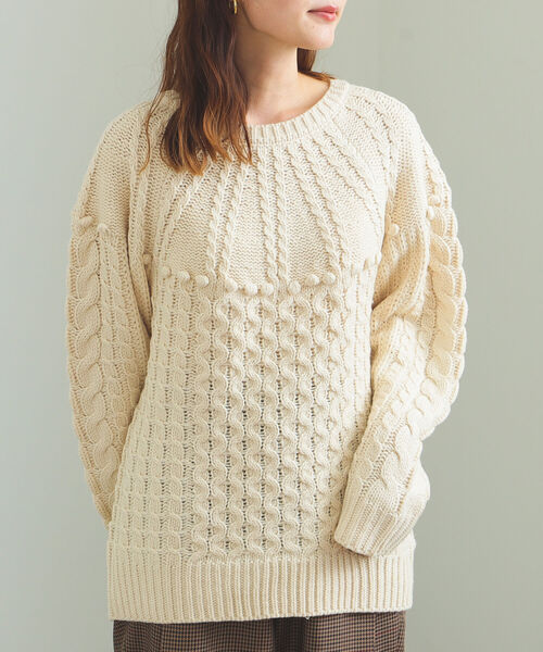 BEAMS HEART（ビームスハート）の「BEAMS HEART / 編地切り替え 求心柄ニットプルオーバー（ニット/セーター・レディース・ネイビー/ホワイト系その他5/レッド系その他2/レッド系その他・FREE）」の5枚目の写真