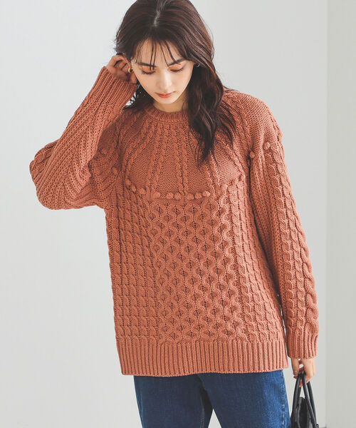 BEAMS HEART（ビームスハート）の「BEAMS HEART / 編地切り替え 求心柄ニットプルオーバー（ニット/セーター・レディース・ネイビー/ホワイト系その他5/レッド系その他2/レッド系その他・FREE）」の10枚目の写真