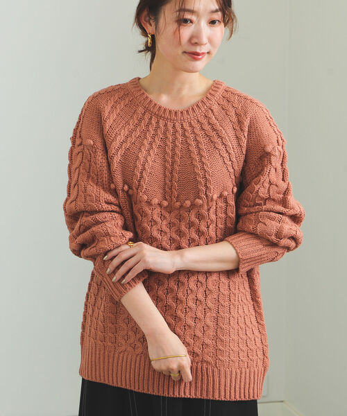 BEAMS HEART（ビームスハート）の「BEAMS HEART / 編地切り替え 求心柄ニットプルオーバー（ニット/セーター・レディース・ネイビー/ホワイト系その他5/レッド系その他2/レッド系その他・FREE）」の13枚目の写真