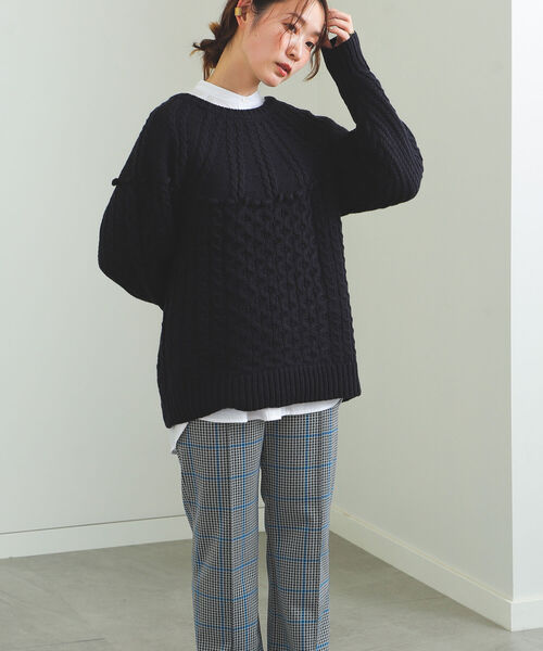 BEAMS HEART（ビームスハート）の「BEAMS HEART / 編地切り替え 求心柄ニットプルオーバー（ニット/セーター・レディース・ネイビー/ホワイト系その他5/レッド系その他2/レッド系その他・FREE）」の22枚目の写真