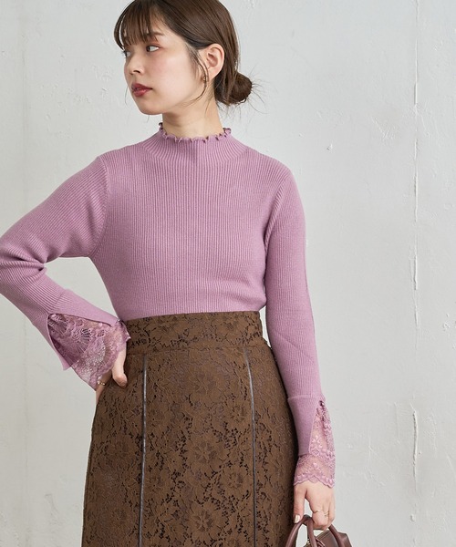natural couture(ナチュラルクチュール)の「【大好評リバイバルアイテム】袖口レースもちもちリブタートル(ニット/セーター・レディース・アイボリー/ミント/サックスブルー/ブラック/ラベンダー/モカ・FREE)」の9枚目の写真