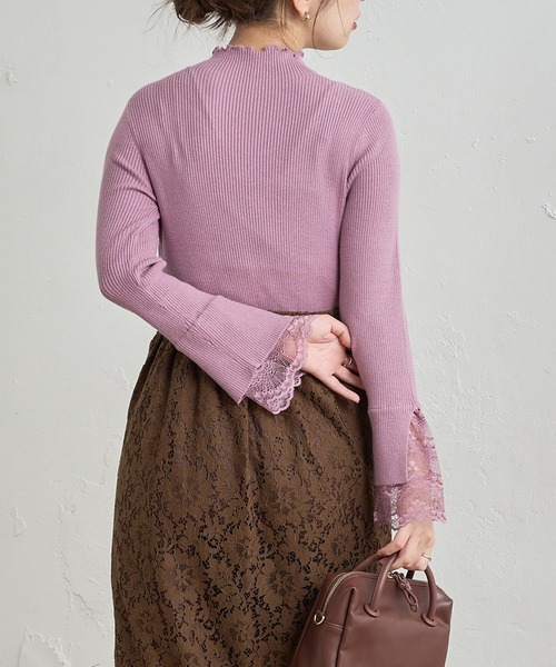 natural couture(ナチュラルクチュール)の「【大好評リバイバルアイテム】袖口レースもちもちリブタートル(ニット/セーター・レディース・アイボリー/ミント/サックスブルー/ブラック/ラベンダー/モカ・FREE)」の11枚目の写真