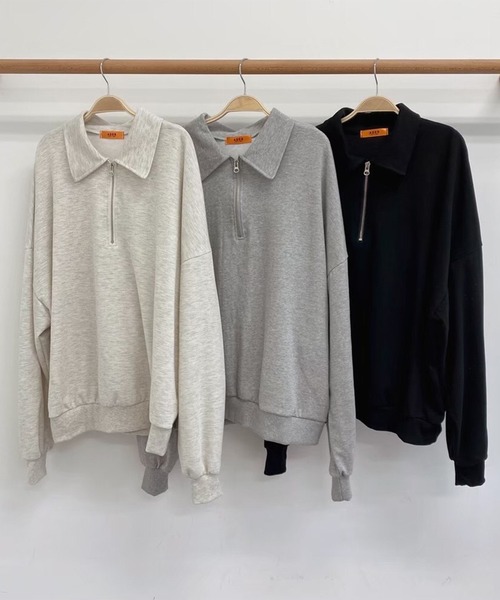 NO NEED（ノーニード）の「ハーフジップBIGプルオーバー　/ハーフZIP/オーバーサイズ/ビッグシルエット/スウェット/（Tシャツ/カットソー・メンズ・オフホワイト/グレー/ブラック・ﾌﾘ-）」の3枚目の写真