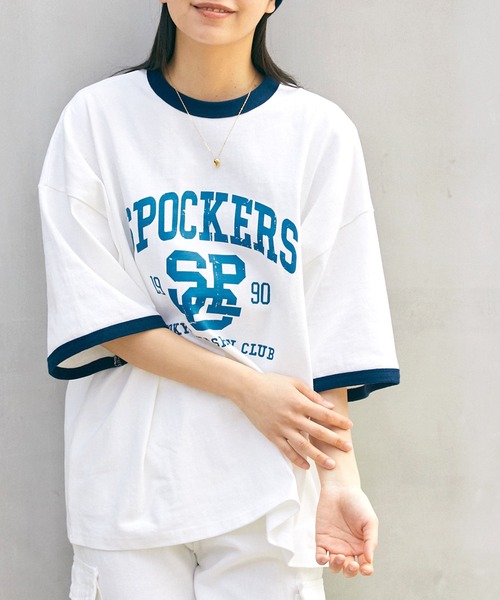 SPOC STORE（スポックストア）の「【SPOC STORE】カスレプリントリンガーT（Tシャツ/カットソー・メンズ・ホワイト/グリーン/コバルトブルー・M/L）」の2枚目の写真