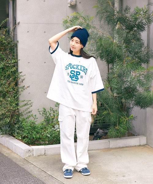 SPOC STORE（スポックストア）の「【SPOC STORE】カスレプリントリンガーT（Tシャツ/カットソー・メンズ・ホワイト/グリーン/コバルトブルー・M/L）」の4枚目の写真